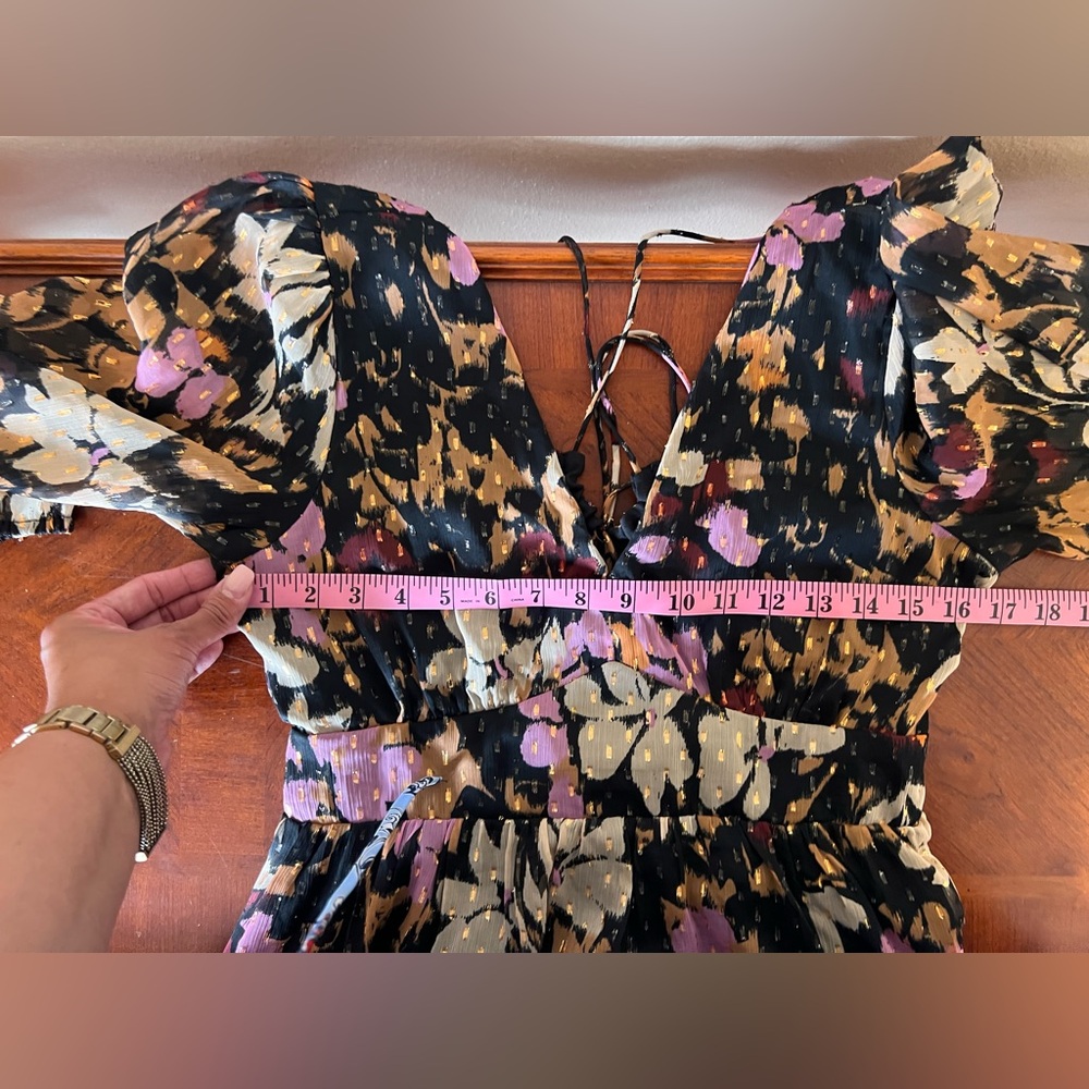 LOFT NWT Metallic Clip Gardenia Cutout High Slit Floral Maxi Dress Size SP - Picture 9 of 15